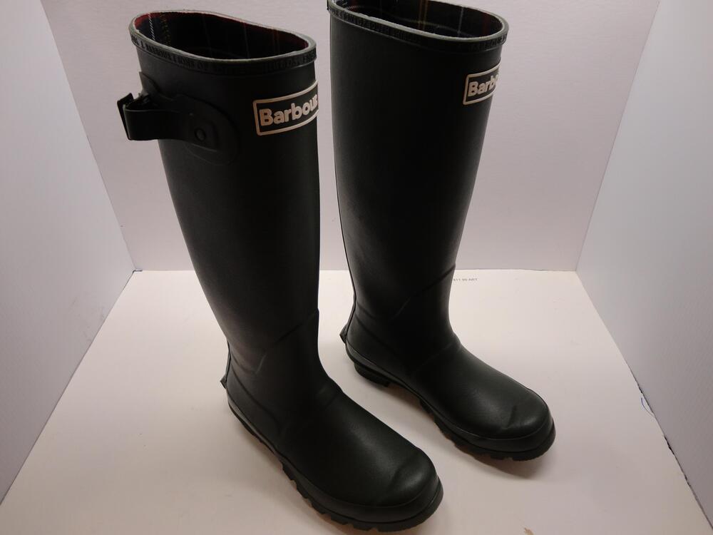 Barbour Rain Boots Womens Size 7 Olive Green Rubber Knee High Bede Waterproof